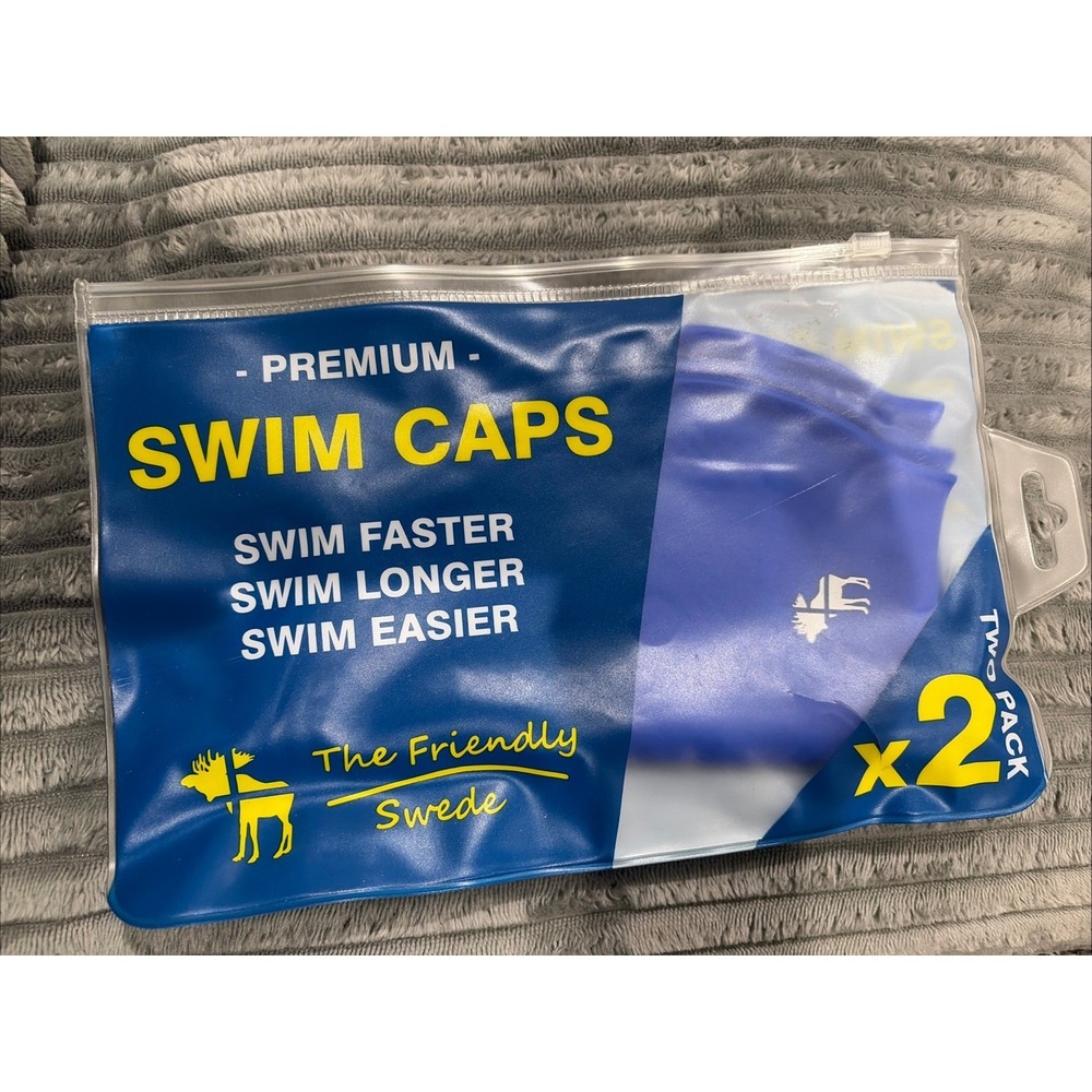 The Friendly Swede 2 Pack Silicone Swim Cap  Long Hair for Women Men Kids Blue